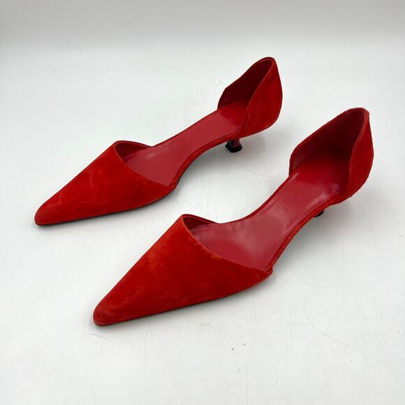 Khaite Seville Suede d’Orsay Heels Red Pointy Toe Kitten - Picture 1 of 14